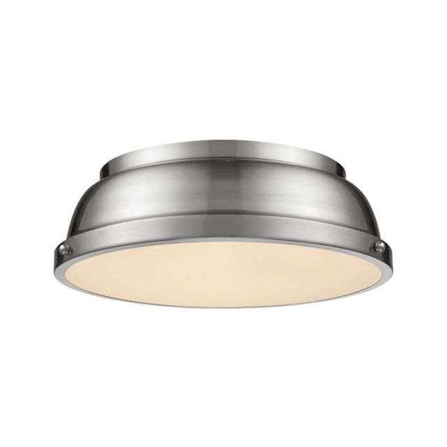 Golden Lighting Duncan 14 Inch Flush Mount In Pewter with Pewter Shade - 3602-14 PW-PW